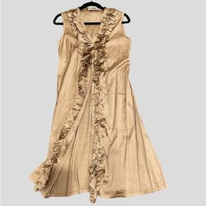 Calypso ruffle button down shirt dress in Dupioni silk -gorgeous gold, perfect!